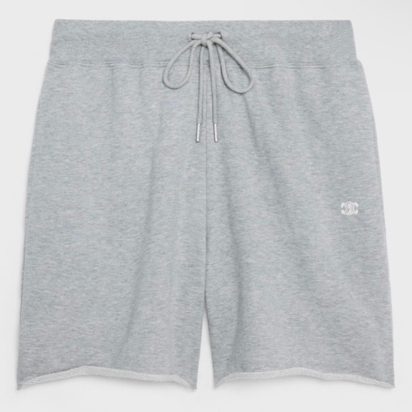 NWT Celine Grey Triomphe Embroidery Cotton Fleece & Cashmere Shorts - Picture 1 of 14